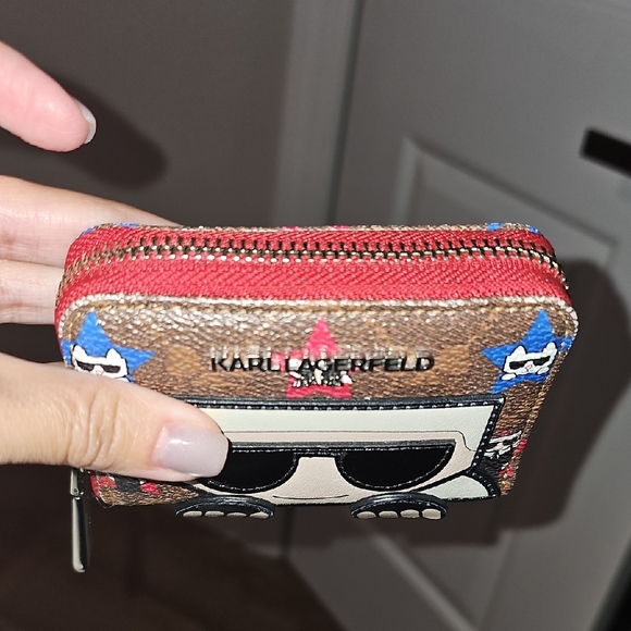 Karl Lagerfeld Brown and Red Card Holder - Picture 5 of 7